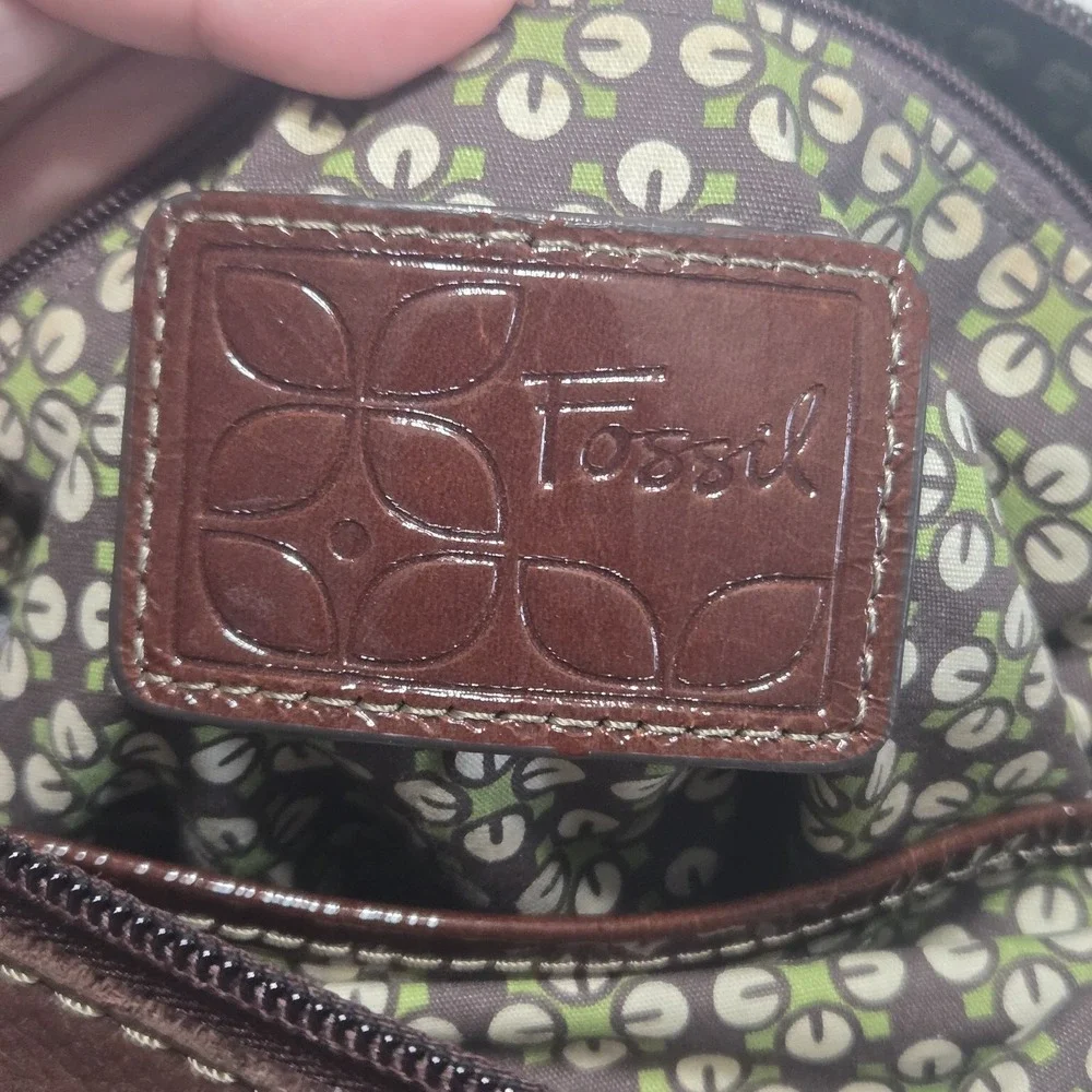 Fossil Brown‎ Pebbled Leather Hobo Crossbody Bag Adjustable Strap Purse
